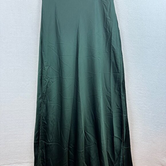 Lulus Classic Elegance Green Satin Sleeveless Mock Neck Maxi Dress Medium - Picture 7 of 14